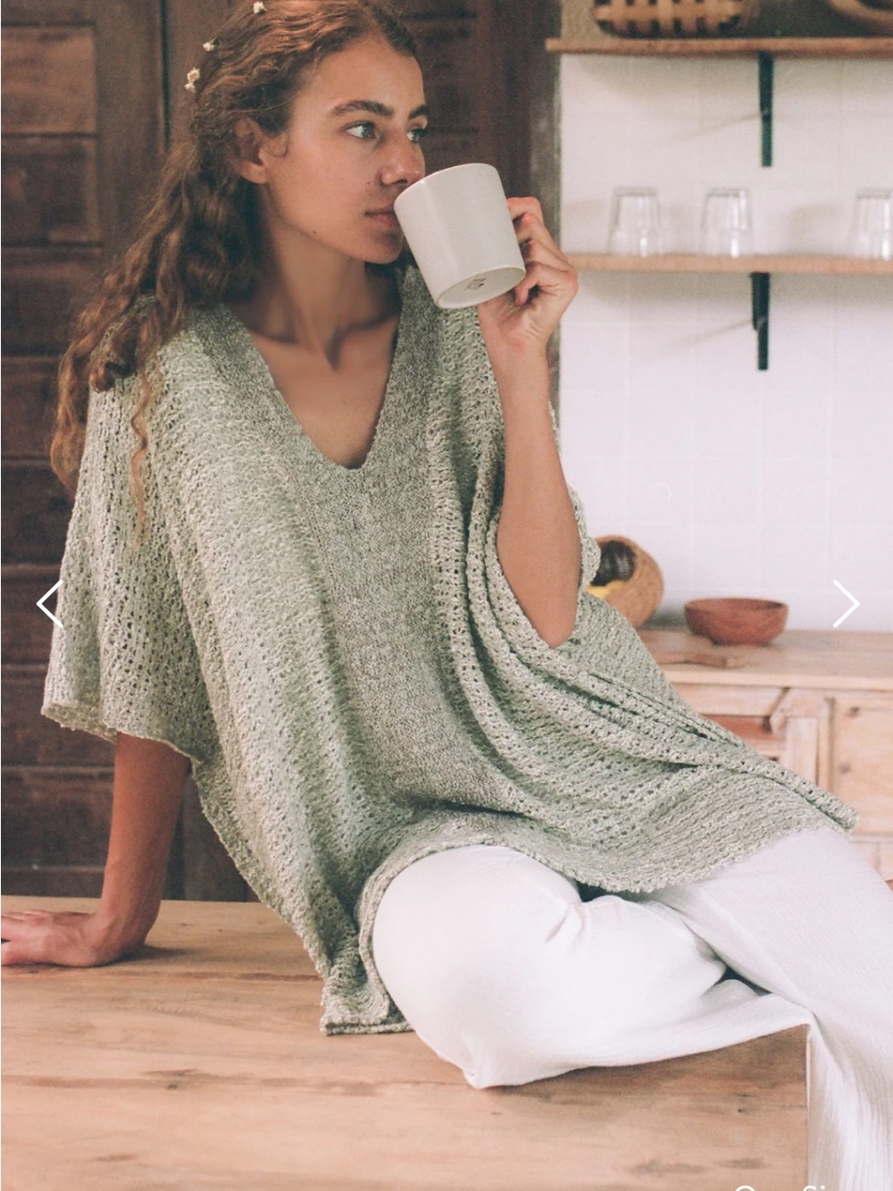 Indigo Luna Mokki poncho in stone, one size